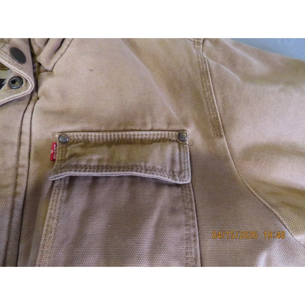 Levis Field Jacket Mens L Tan Canvas Military Aviator Coat Southwestern Aztec - Picture 8 of 16